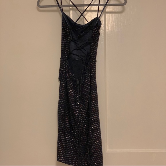 Navy Square Neck Glitter Mini Dress - Picture 5 of 9